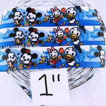 Load image into Gallery viewer, Ribbon by the Yard - Cuties on Blue &amp; White at Carnival
