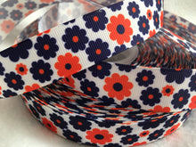 Load image into Gallery viewer, Ribbon by the Yard - Flower Ribbon - Orange and Blue Flowers
