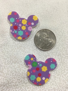 Set of 2 - Planar Resin - Mouse Head - Purple Flowers