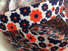 Load image into Gallery viewer, Ribbon by the Yard - Flower Ribbon - Orange and Blue Flowers
